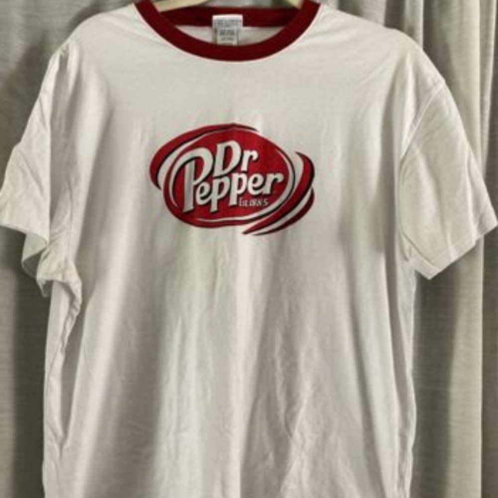 Vintage DR PEPPER Red & White Ringer Tee T-Shirt Soda Pop Retro